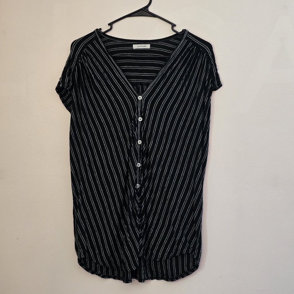 Max Studio Women's Medium Black and White Striped Top